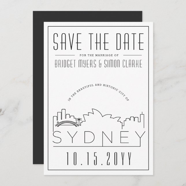 Sydney Wedding Deco Style Skyline Save the Date Invitation (Front/Back)