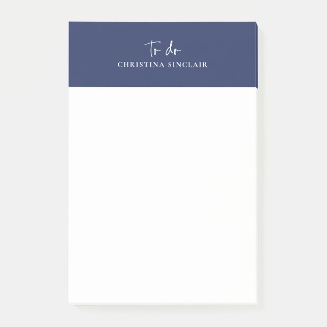Sylish Monogram Navy Blue Trendy Script To Do Post-it Notes (Front)