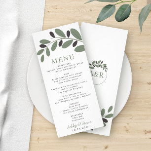 Sylized Olive branch Mediterranean charm menu card