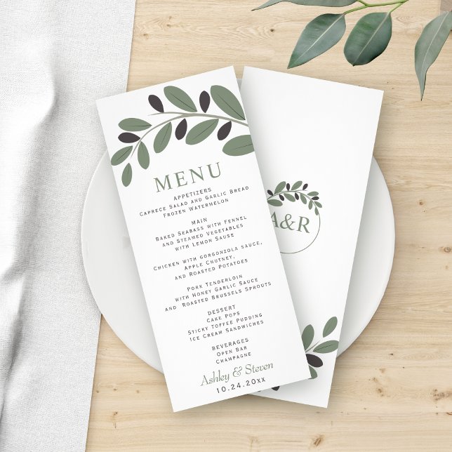 Sylized Olive branch Mediterranean charm menu card (Creator Uploaded)