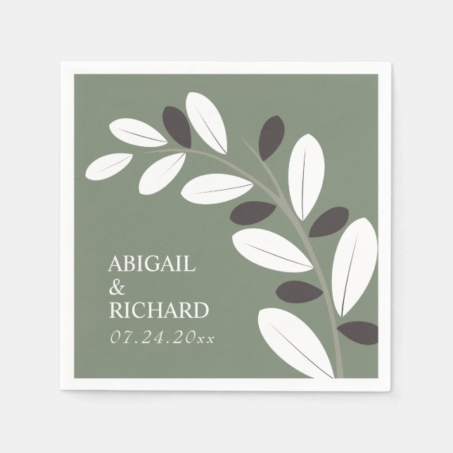 Sylized Olive branch Mediterranean green wedding Napkin (Front)