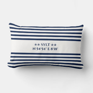 Sylt Nautical Coordinates – Blue & White Striped Lumbar Cushion