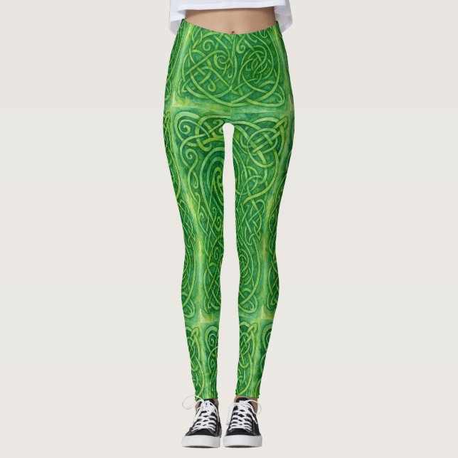 Sylvan Labyrinth – Celtic Green Knots Leggings (Front)