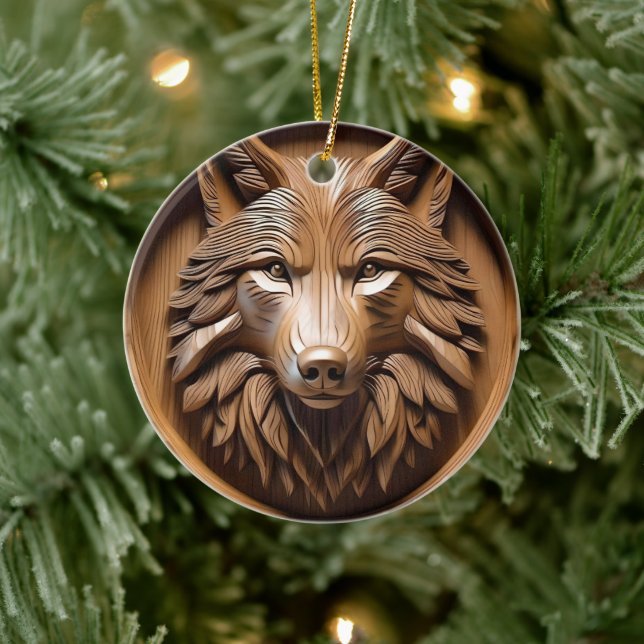 Sylvan Sentinel: The Majestic Wood Wolf Print Ceramic Tree Decoration (Tree)