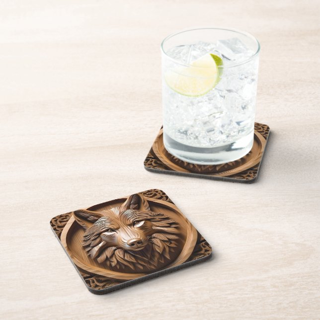 Sylvan Sentinel: The Majestic Wood Wolf Print, Coaster (Right Side)