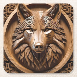 Sylvan Sentinel: The Majestic Wood Wolf Print, Square Paper Coaster