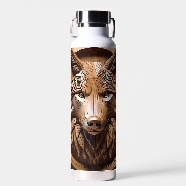 Sylvan Sentinel: The Majestic Wood Wolf Print, Water Bottle (Front)