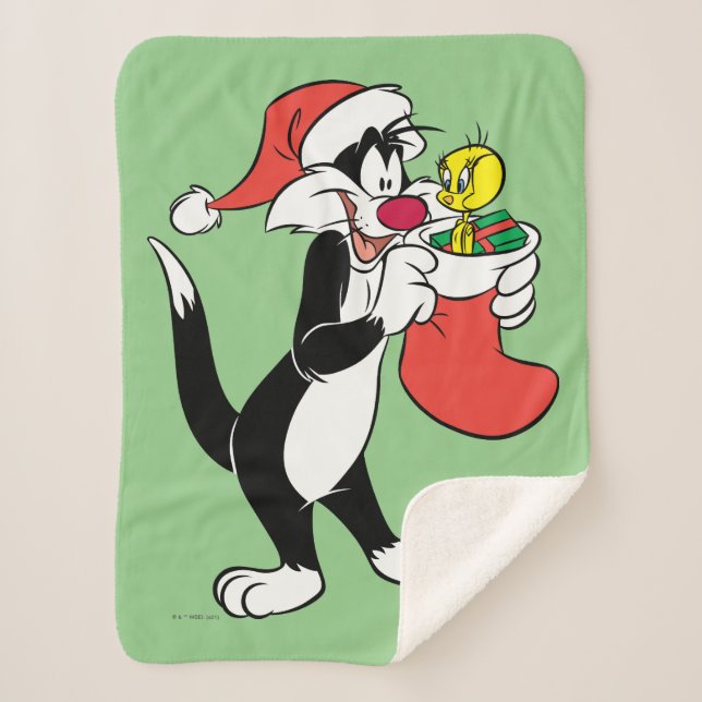 SYLVESTER™ Cat with Stocking Sherpa Blanket (Front)