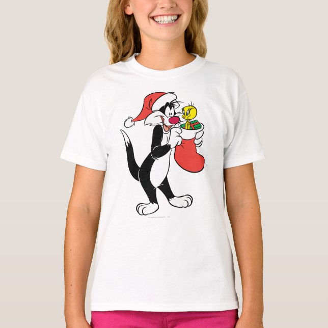 Sylvester Cat with Stocking T-Shirt (Front)