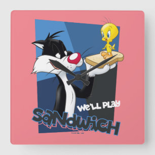 SYLVESTER™ & TWEETY™ "We'll Play Sandwich" Square Wall Clock