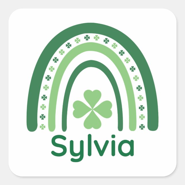 Sylvia Name Clover Boho Rainbow Square Sticker (Front)
