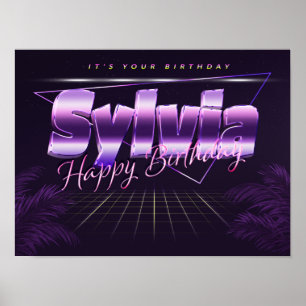Sylvia Name First name lila retro Poster Birthday
