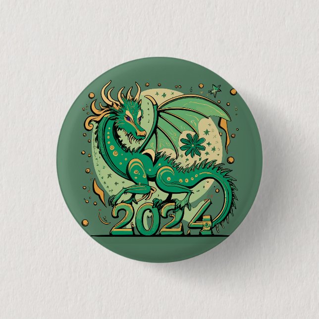 Symbol 2024 New Year, Green Wood Dragon  3 Cm Round Badge (Front)