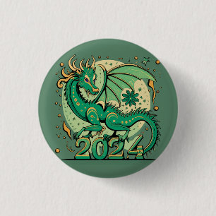 Symbol 2024 New Year, Green Wood Dragon  3 Cm Round Badge