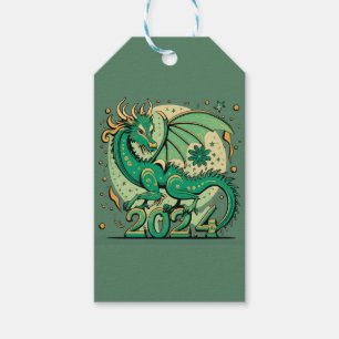 Symbol 2024 New Year, Green Wood Dragon Gift Tags