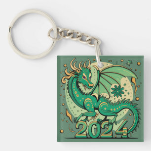 Symbol 2024 New Year, Green Wood Dragon  Key Ring