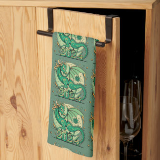 Symbol 2024 New Year, Green Wood Dragon Tea Towel