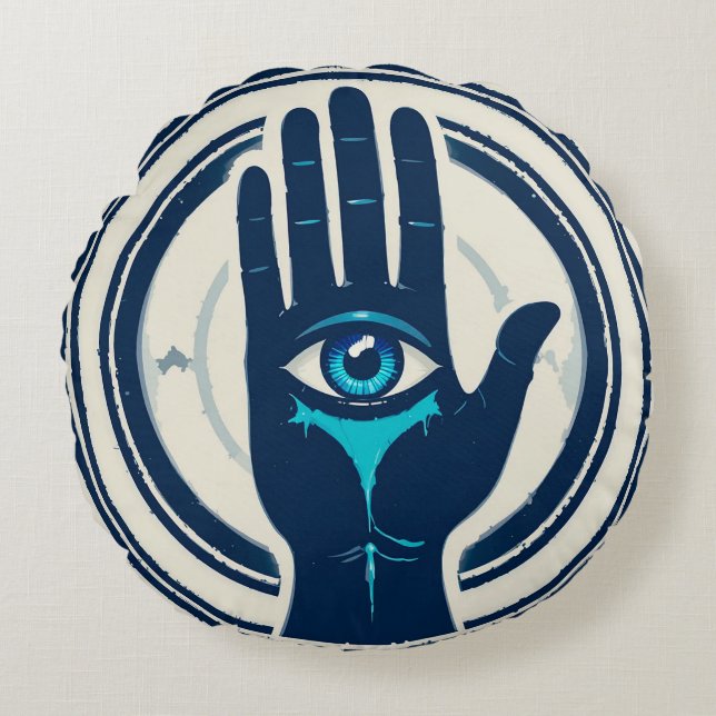 Symbol Featuring Hand with Central Eye Round Cushion (Front)