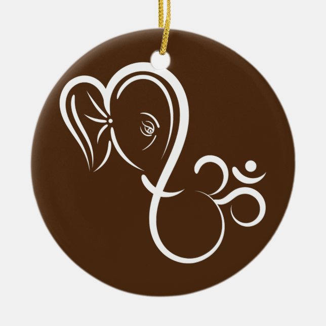 Symbol Ganesha Meditation Spiritual Calligraphy Ceramic Tree Decoration (Front)