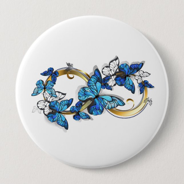 Symbol Infinity of Blue Morpho Butterflies 10 Cm Round Badge (Front)