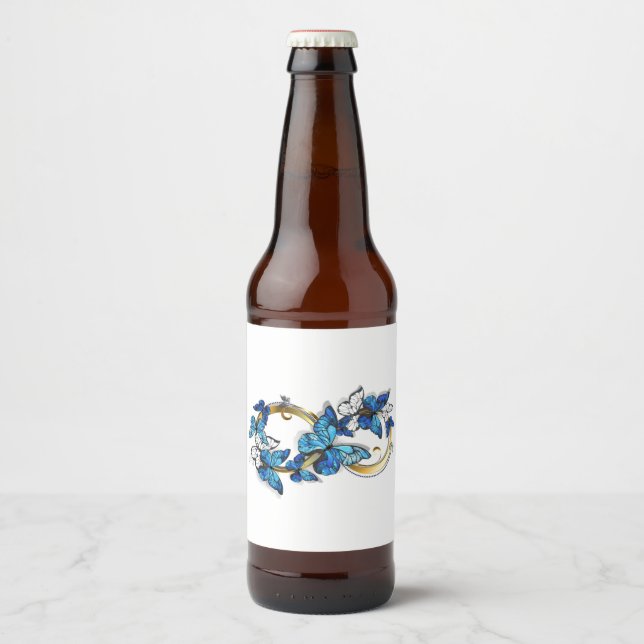 Symbol Infinity of Blue Morpho Butterflies Beer Bottle Label (Front)
