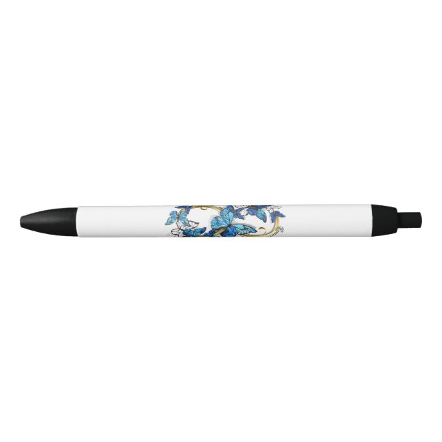 Symbol Infinity of Blue Morpho Butterflies Black Ink Pen (Front)