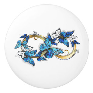 Symbol Infinity of Blue Morpho Butterflies Ceramic Knob