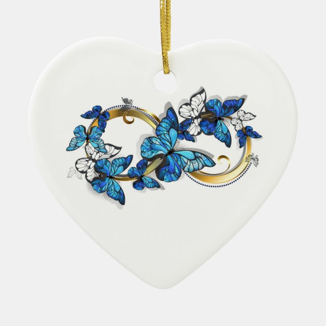 Symbol Infinity of Blue Morpho Butterflies Ceramic Tree Decoration (Front)