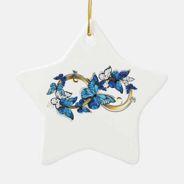 Symbol Infinity of Blue Morpho Butterflies Ceramic Tree Decoration (Front)