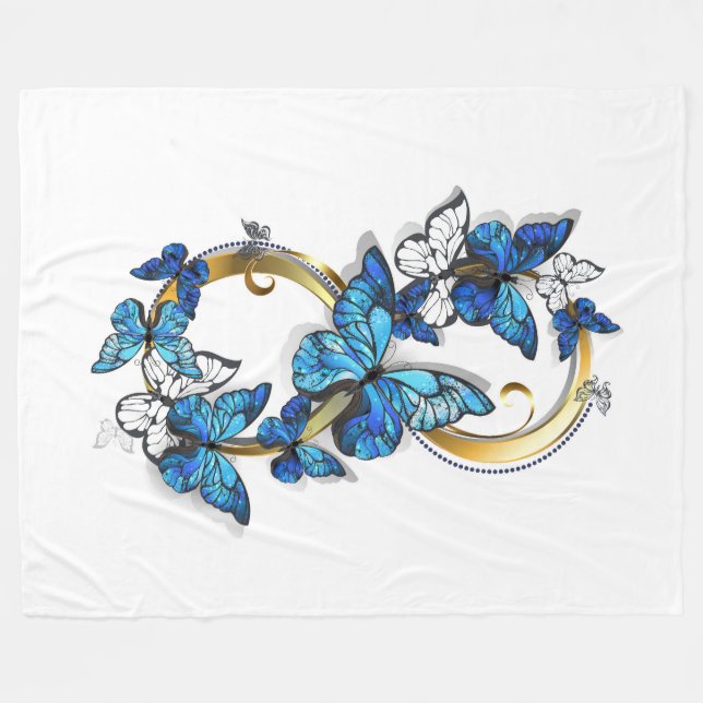 Symbol Infinity of Blue Morpho Butterflies Fleece Blanket (Front (Horizontal))