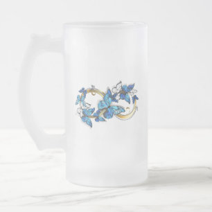Symbol Infinity of Blue Morpho Butterflies Frosted Glass Beer Mug