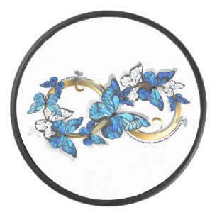 Symbol Infinity of Blue Morpho Butterflies Hockey Puck