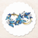 Symbol Infinity of Blue Morpho Butterflies Paper Coaster<br><div class="desc">Symbol infinity of gold,  decorated with realistic blue butterflies morpho on a white background. Design with butterflies. Morpho. Design with blue butterflies morpho.</div>