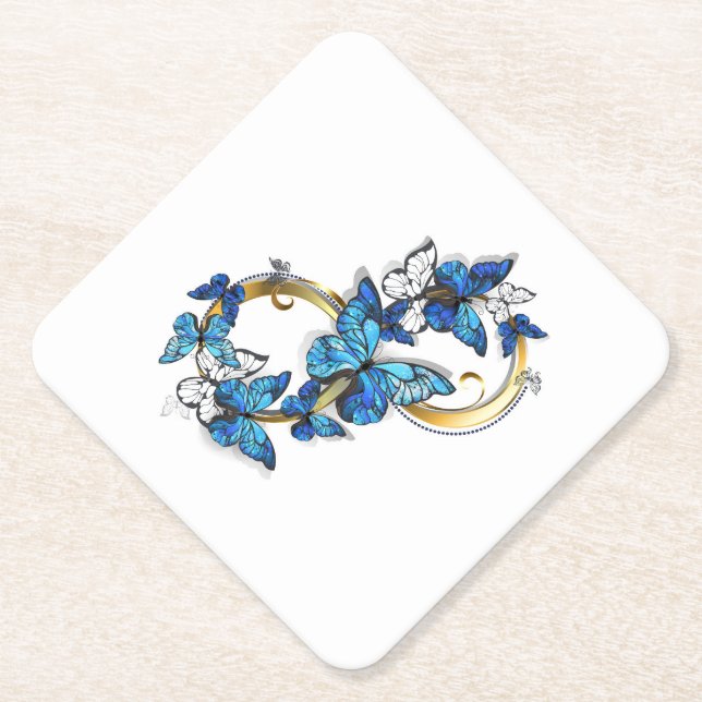 Symbol Infinity of Blue Morpho Butterflies Paper Coaster (Front)