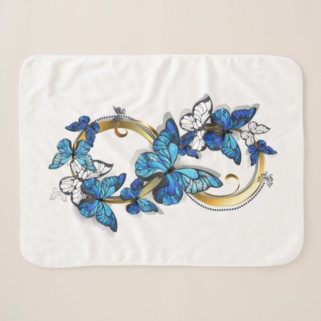Symbol Infinity of Blue Morpho Butterflies Sherpa Blanket (Front (Horizontal))