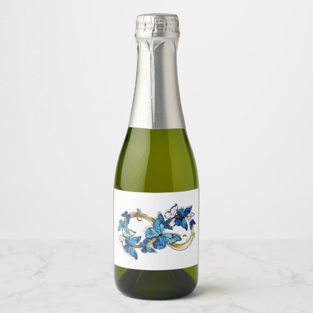 Symbol Infinity of Blue Morpho Butterflies Sparkling Wine Label (Front)