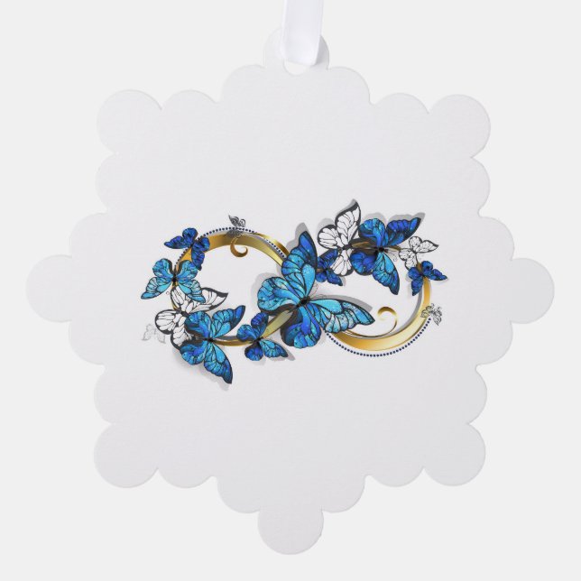 Symbol Infinity of Blue Morpho Butterflies Tree Decoration Card (Front)