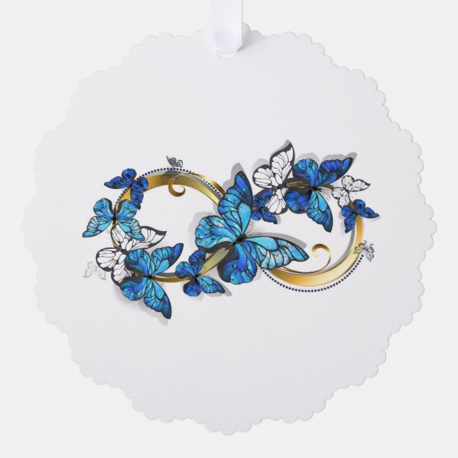 Symbol Infinity of Blue Morpho Butterflies Tree Decoration Card (Front)