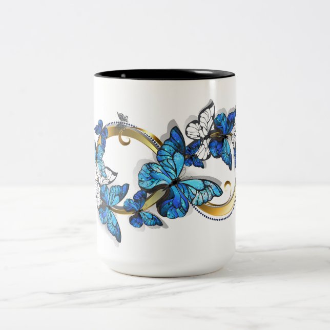 Symbol Infinity of Blue Morpho Butterflies Two-Tone Coffee Mug (Center)