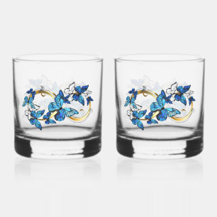 Symbol Infinity of Blue Morpho Butterflies Whiskey Glass