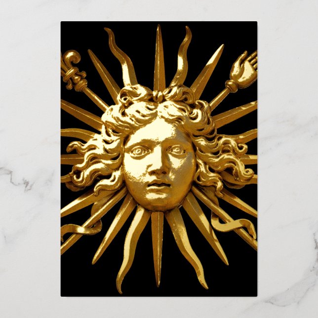Symbol of Louis XIV the Sun King Foil Holiday Card (Front)