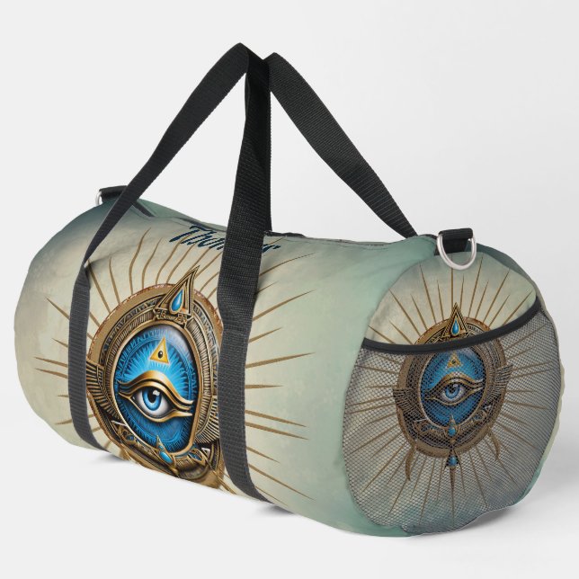 Symbol of the Egyptian allseeing eye,  Duffle Bag (Right Corner)