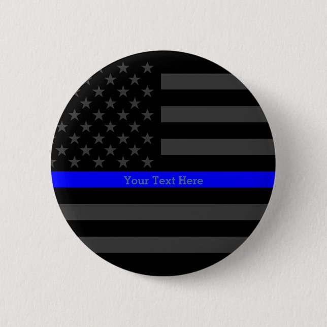 Symbol Thin Blue Line Personalised Black US Flag 6 Cm Round Badge (Front)