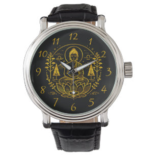 Symbolic Buddha Surrounded by Nature Elements Watch