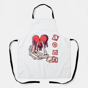 Symbolic Love Skeleton Hand Offering Heart Apron
