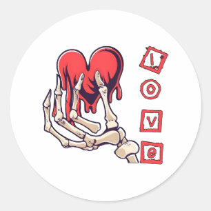 Symbolic Love Skeleton Hand Offering Heart Classic Round Sticker