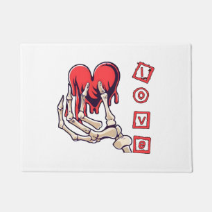 Symbolic Love Skeleton Hand Offering Heart Doormat
