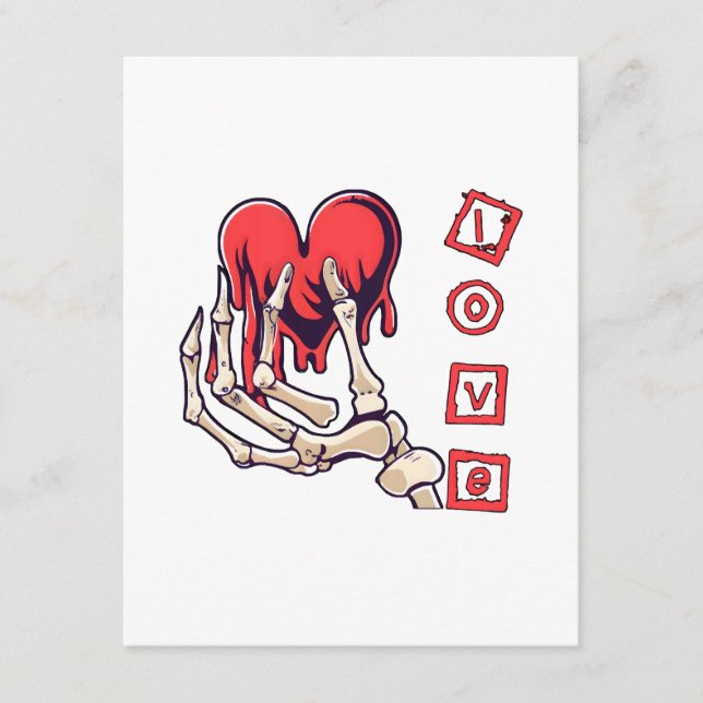 Symbolic Love Skeleton Hand Offering Heart Enclosure Card (Front)