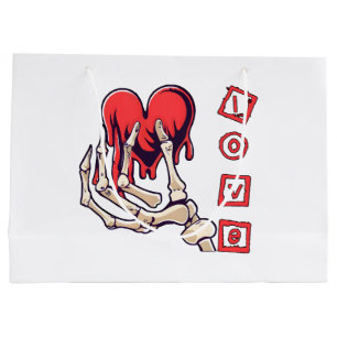 Symbolic Love Skeleton Hand Offering Heart Large Gift Bag