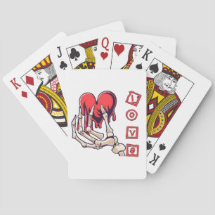 Symbolic Love Skeleton Hand Offering Heart Playing Cards